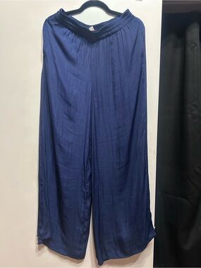 Philosophy Wide Leg Satin Pants in Navy Blue